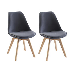 Vente-Unique Lot de 2 chaises en velours et hêtre - Gris - JODY