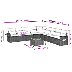 Acheter vidaXL Salon de jardin 10 pcs avec coussins noir résine tressée