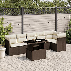 vidaXL Salon de jardin avec coussins 7 pcs marron résine tressée 