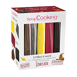 Scrapcooking Kit 5 pâtes à sucre - Sorcier marron, gris, jaune, bordeaux, noir - 5 x 80 g