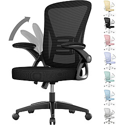 Chaises de bureau pour le bureau à domicile - avec accoudoirs rabattables à 90 ° et support lombaire - Chaises de bureau ergonomiques Rattantree pour la maison - Réglable en hauteur - Mobilier de bureau à domicile NOIR