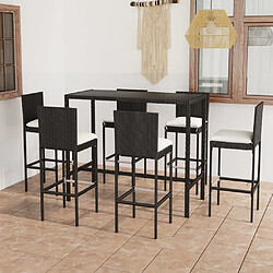 Maison Chic Ensemble de bar de jardin 7 pcs et coussins,Table + chaises + coussins de jardin Résine tressée Noir -GKD327739