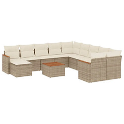 vidaXL Salon de jardin avec coussins 12 pcs beige résine tressée