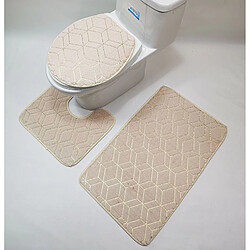 LUUCOZK Tapis de bain antidérapants absorbants à séchage rapide, tapis de décoration de salle de bain-motif géométrique beige-3 piècesensemble