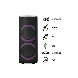 Power SONO ENCEINTE PORTABLE 200W SUR BATTERIE /SD/USB/BT/MP3 + TWS LEDS RGB et entrée MICRO KARAOKE + MICRO DYNAMQUE PRO