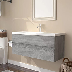 vidaXL Meuble lavabo avec bassin intégré Sonoma gris Bois d'ingénierie