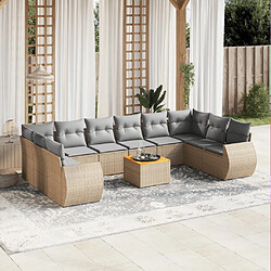 vidaXL Salon de jardin 11 pcs avec coussins beige résine tressée 