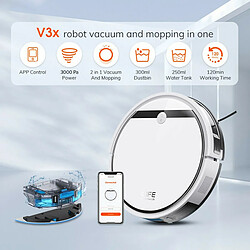 ILIFE V3X Robot Aspirateur, Aspirateur et Vadrouille 2 en 1, Aspiration 3000 Pa, Autonomie jusqu'à 120 minutes