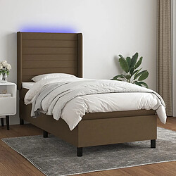 Maison Chic Lit adulte- Lit + matelas + LED,Sommier à lattes de lit matelas LED Marron foncé 90x190cm Tissu -GKD18652