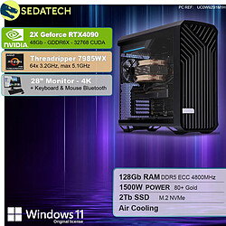 Sedatech Pack Workstation Pro • AMD Threadripper PRO 7985WX • 2x RTX4090 • 128Go RAM • 2To SSD M.2 • Windows 11 Pro • Moniteur 28"