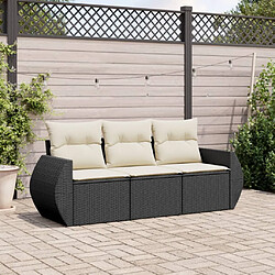 vidaXL Salon de jardin 3 pcs avec coussins noir résine tressée 