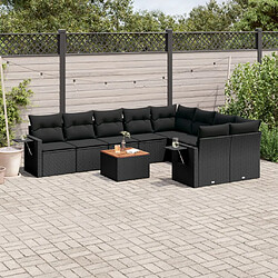 vidaXL Salon de jardin 10 pcs avec coussins noir résine tressée 