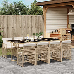 vidaXL Ensemble à manger de jardin et coussins 9 pcs beige Poly rotin