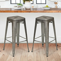 Ahd Amazing Home Design Tabouret vintage en métal design industriel pour bar et cuisine style Tolix Steel Stale, Couleur: Silver