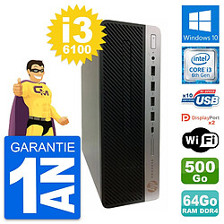 PC HP ProDesk 600 G3 SFF Intel i3-6100 RAM 64Go Disque Dur 500Go Windows 10 Wifi · Occasion 