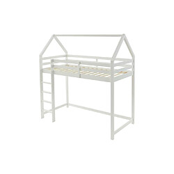 Vente-Unique Lit mezzanine cabane 90 x 190 cm - Pin massif - Blanc - TARZIA