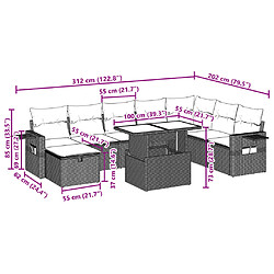 vidaXL Salon de jardin avec coussins 9 pcs marron résine tressée pas cher