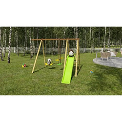 Trigano Station de jeux bois poutre métal 1,90 m, 5 enfants, Techwood Premium OREKA