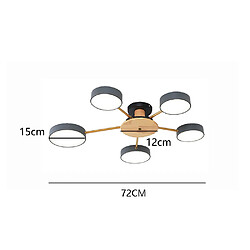 Universal Plafonnier LED rond en fer gris en bois à 5 têtes, adapté au salon, à la chambre et au couloir