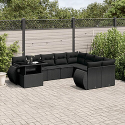 vidaXL Salon de jardin 10 pcs avec coussins noir résine tressée