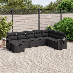 Maison Chic Ensemble Tables et chaises d'extérieur 8 pcs avec coussins,Salon de jardin noir résine tressée -GKD547759