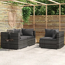 vidaXL Salon de jardin 3 pcs avec coussins Gris Résine tressée