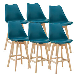 Helloshop26 Lot de 6 tabourets de bar plastique synthétique hêtre 105x48x58 cm turquoise 03_0008730 