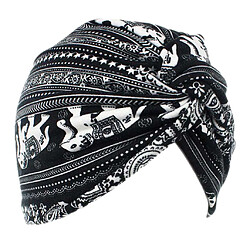 Acheter Femmes Coton Turban Head Wrap Chemo Chute De Cheveux Casquettes De Sommeil Éléphant Noir