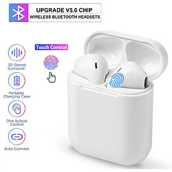 Chrono I12 Casque Bluetooth 5.0, Casque sans Fil stéréo à Suppression du Bruit de 48 Heures avec Microphone intégré, contrôle Tactile, couplage Automatique, Compatible avec Apple/Airpods/iPhone 