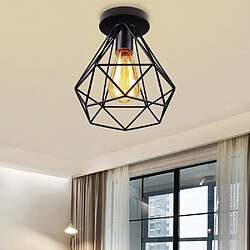 Stoex Plafonnier cage design diamnt en métal fer 20cm, Lustres abat jours retro industriel luminaire E27 Edison , Noir 