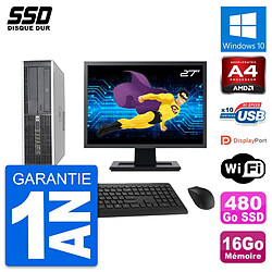 PC HP 6305 Pro SFF Ecran 27" AMD A4-5300B RAM 16Go SSD 480Go Windows 10 Wifi - Occasion