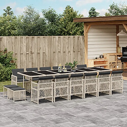 vidaXL Ensemble à manger de jardin et coussins 17 pcs gris clair rotin