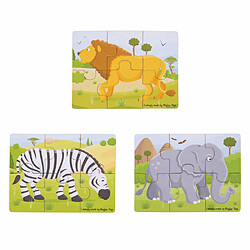 Bigjigs Toys 3 Puzzles Safari en Bois 3 