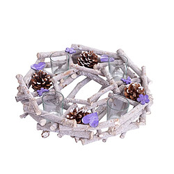 Decoshop26 Couronne de l'Avent ronde avec photophores décoration de Noël bois Ø 30cm violet-gris 04_0002561