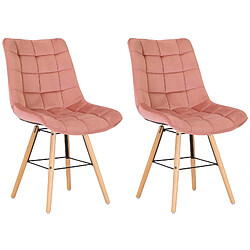 Decoshop26 Lot de 2 chaises de salle à manger style scandinave couture carrée en velours rose et pieds en bois 10_0001739