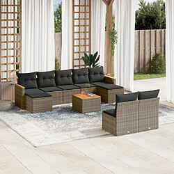 vidaXL Salon de jardin avec coussins 10 pcs gris résine tressée