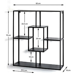 Acheter Pegane Etagère murale en métal laqué noir - Longueur 60 x Hauteur 70 x Profondeur 18 cm