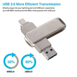 Wewoo Clé USB iPhone iDisk 3 en 1 64G Micro USB + Lightning 8 broches + USB 3.0 Disque flash push-pull rotatif métal avec fonction OTG (Argent) pas cher