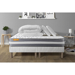 Septnuits Pack Memo Plus 160 x 200 cm PACK matelas 160x200 + double sommier 80x200 Memo Plus Mémoire de forme 3 zones + 2 oreillers + couette