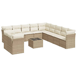 vidaXL Salon de jardin avec coussins 12 pcs beige résine tressée