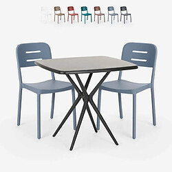 Ahd Amazing Home Design Ensemble 2 Chaises Design Moderne Table Carrée Noire 70x70cm Larum Dark, Couleur: Gris clair