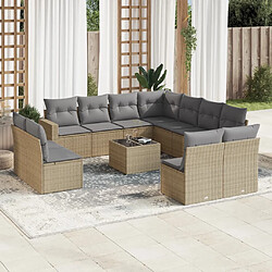 vidaXL Salon de jardin avec coussins 12 pcs beige résine tressée