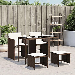 Maison Chic Ensemble à manger d'extérieur 5 pcs avec coussins,Salon de jardin marron poly rotin -GKD693392