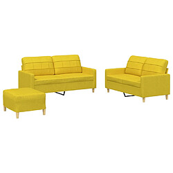 vidaXL Ensemble de canapés 3 pcs avec coussins Jaune clair Tissu