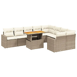 vidaXL Salon de jardin avec coussins 10 pcs beige résine tressée