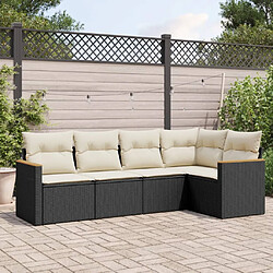 vidaXL Salon de jardin 5 pcs avec coussins noir résine tressée 