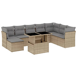 vidaXL Salon de jardin avec coussins 9 pcs beige résine tressée