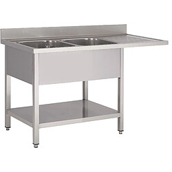 Plonge Inox Sous-Tablette Espace Lave-Vaisselle 2 Bacs à Gauche Gamme 700 - Fabrinox