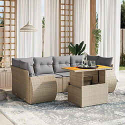 vidaXL Salon de jardin avec coussins 7 pcs beige résine tressée