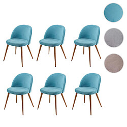 Mendler 6x chaise de salle à manger HWC-D53, fauteuil, style rétro années 50, en velours ~ bleu turquoise